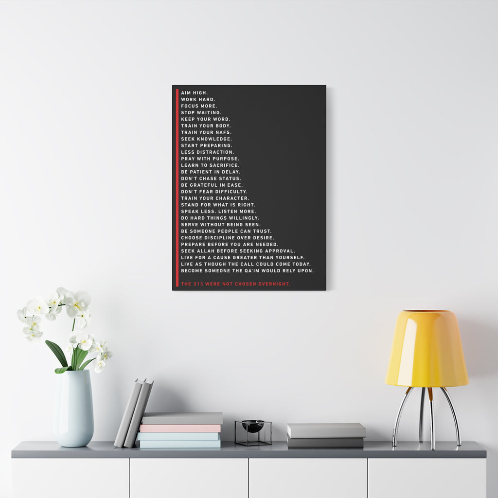 Motivational Military Creed Canvas Print — “The 313 Were Not Chosen Overnight”
