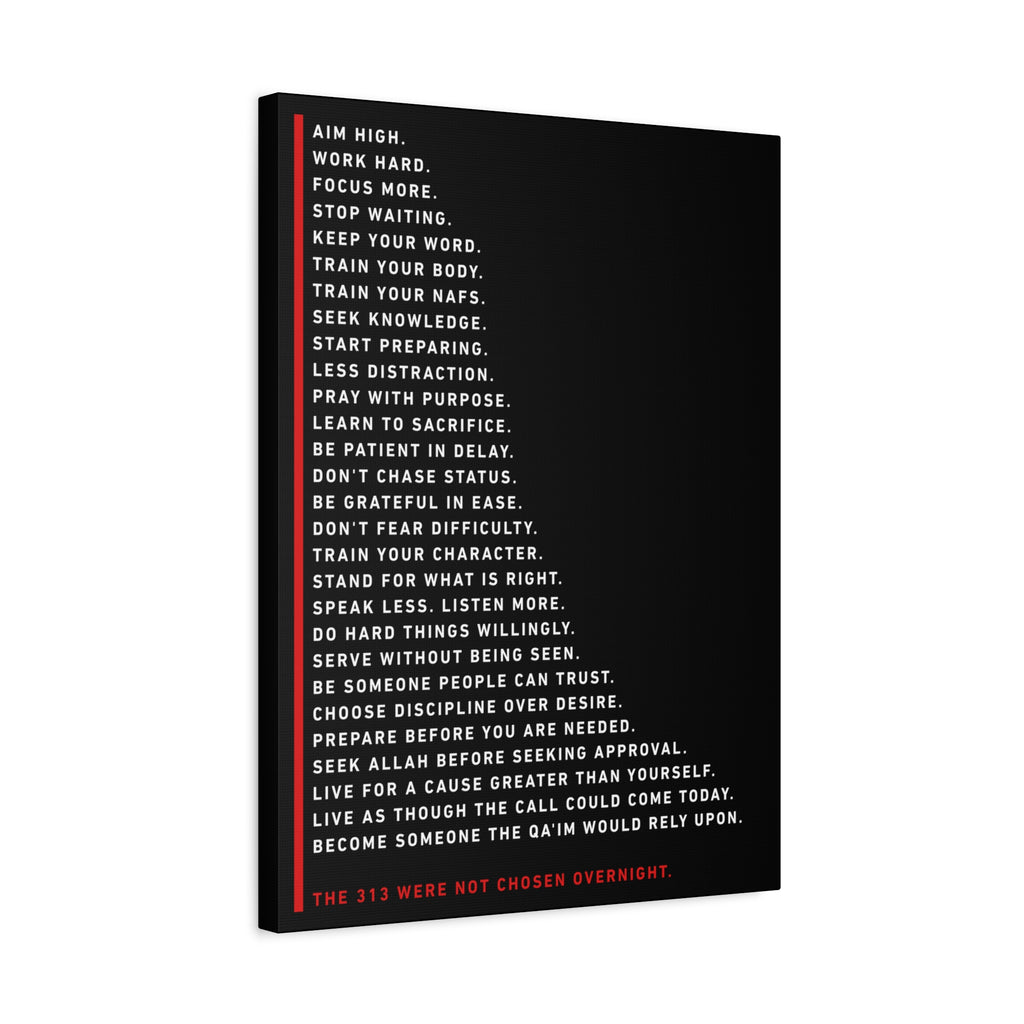 Motivational Military Creed Canvas Print — “The 313 Were Not Chosen Overnight”